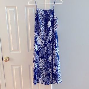 Blue Tropical Print Midi Dress